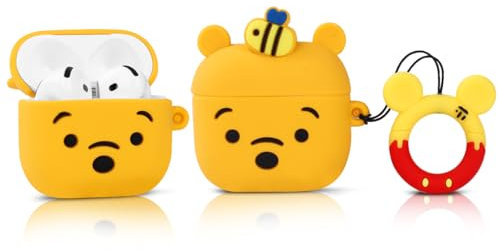 LEWOTE Kompatibel mit Apple Airpods 4 Case schützende lustige Nette Slim Cartoon Cover Abdeckung mit Schlüsselbund (Winnie)