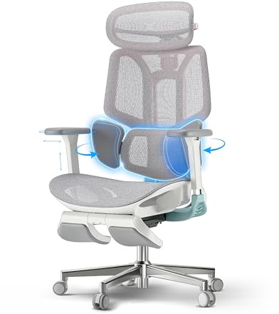 Hbada E3 Pro Ergonomischer Bürostuhl - 3-Zonen Lordosenstütze, 4D Kopfstütze, 4D Armlehnen, Schreibtischstuhl mit Fußstütze,Rosa