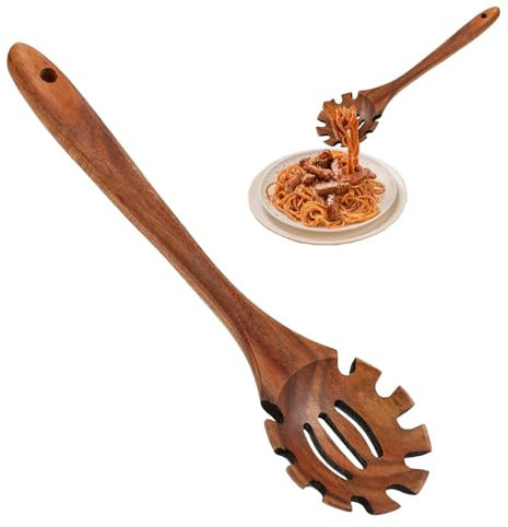 Cuillère à pâtes en bois, cuillère à spaghetti en bois | Cuillère à nouilles à manche long de 12,6 pouces - Louches en bois pour mélanger, remuer, déguster et cuire, cuillères à long manche pour servi