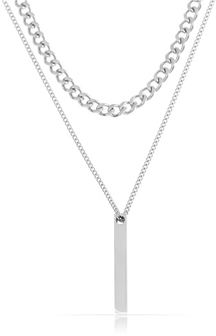 Made by Nami Silber Halskette Herren Doppellagig aus Chirurgischem Edelstahl Kette für Herren mit Anhänger Männer Schmuck