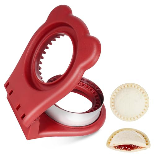Jsroroda Sandwich Cutter and Sealer for PB&J, Round Crustless Kitchen Tool, Kids Lunch Snacks Maker for Biscuit, Cookie-Dough, Red