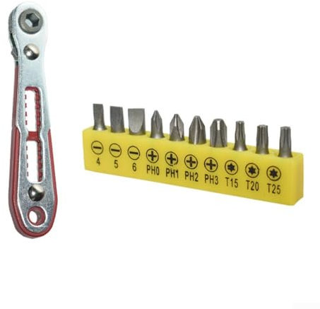 Sileduove Mini Clé à Cliquet Portable avec Contrôle de Interrupteur à Pouce et Fonctionnalité de Stockage Bit Intégré (Clé à Molle+Bit)