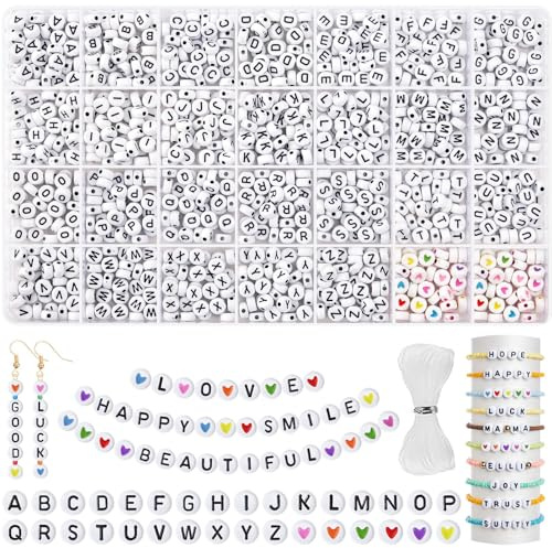 EUES 2000 Stück Rund Buchstabenperlen, 7mm A-Z Alphabet Perlen Set, Schwarz-Weiße Acryl Perlen für Schmuckherstellung DIY Armbänder Halsketten Handwerk