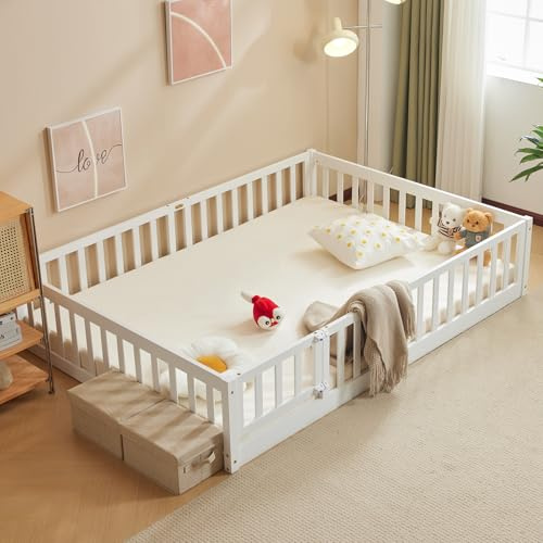 LALAHO Lit Montessori 140x200 cm - Bois Massif avec Porte