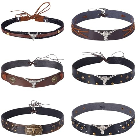 PLIGREAT 6 Stück Leder Cowboyhutbänder Ersatz Für Herren Und Damen Westernhut Dekoration Für Cowboyhut Strohhut Fedora Panamahut Gürtel Klassisches Vintage Hutband Aus Braunem Leder