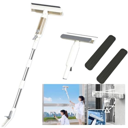 Hooha Fensterabzieher ，Einstellbare Waschbürste Profi fensterabzieher Profi，Abwassersammler,Allzweck， für Geeignet Hochhaus-, Erdgeschoss- und Fenster zu Hause，Längen 40-149cm，Weiß