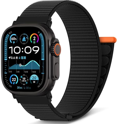 AMSKY Boucle Sport Nylon Compatible avec Bracelet Apple Watch Se 40mm 44mm 46mm 42mm 45mm 41mm 38mm 49mm, pour iWatch Serie 11 10 9 8 7 6 5 4, SE Ultra 3 2 1, Noir Orange, 46mm/44mm/45mm/49mm