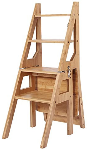 4-stufiger Massivholz-Klappstuhl – Doppelzweck-Stehleiter & Blumenständer, platzsparender faltbarer Tritthocker für Zuhause, Büro und Garten