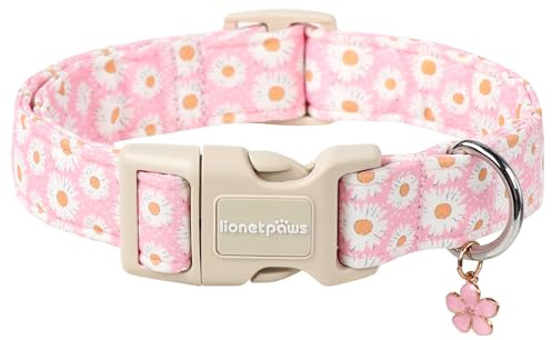 Lionet Paws Hundehalsband mit Blumenmuster, niedliches Gänseblümchen-Design, mit Kunststoffschnalle, leicht, verstellbar, für kleine und mittelgroße Hunde