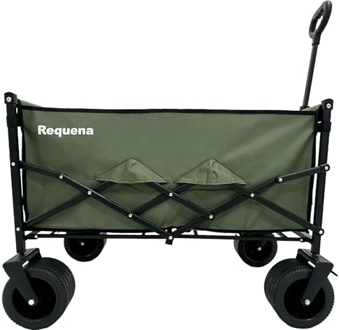 Requena Folding Wagon with Wide Wheels – Portable Trolley for Camping, Beach, Garden, Picnic, Fishing & Shopping – Adjustable Handle, 330lb Heavy-Duty Foldable Cart on Wheels, C-2402 Green