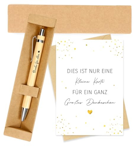 HUKUMA Dankeschön Geschenke, Dankeskarten + Holz Kugelschreiber mit Spruch, Danke Karte Geschenk Abschied Lehrer mit Geschenkboxen, Abschiedsgeschenk für Lehrer Kollegen Mitarbeiter Freundin