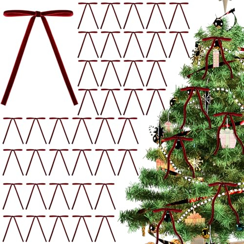 MOTONG 40 Stück Weinrot Weihnachts Schmetterlingsknoten Deko Schleifen Weihnachten Glitzer Weihnachtsbaum Schleifen Weihnachtsbaumschmuck für Familienfeiern Party Dekoration