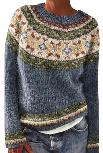 Norweger Pullover Damen Retro,Loose Sweater Herbst Damen,Weihnachten Pullover Winter Kaschmir Pullis,Strickpullover Jumpers