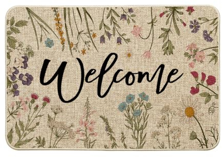 Artoid Mode Welcome Paillasson de printemps, motif herbes anciennes, fleurs sauvages, décoration de la maison, cuisine, tapis de sol, pour l'intérieur et l'extérieur, 60 x 90 cm