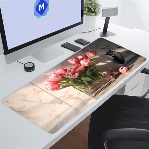 Tappetino Mouse XXL Gaming 1200x600x3 mm Tulipani Rosa Tappetino per Mouse Grande Cuscinetto per Tastiera Grande da Scrivania Gaming Mousepad Lavabile per Ufficio e casa