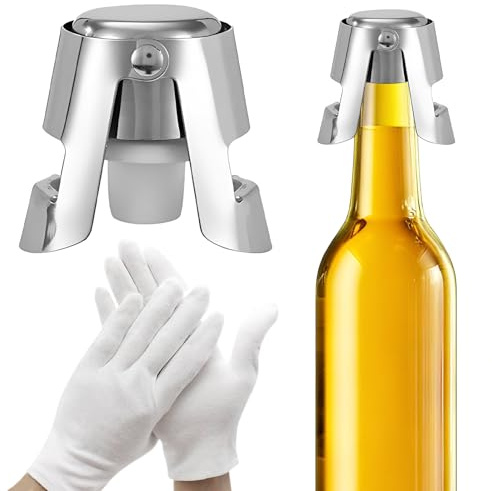 2 pcs Champagne Stopper, Wine Stopper Sparkling Wine Stopper，Stainless Steel Vacuum Sealing Locking Clamp Leak-Proof Reusable Champagne Cork for Wine Champagne Beer Collection,Sparkling Wine Bottles