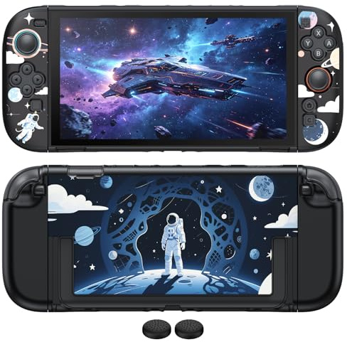 WAXITY Astronaut Andockbare Hülle für Nintendo Switch 2 (2025), Schlanke, Abnehmbare Schutzhülle für Switch 2 Zubehör mit 2* Daumengriffkappen für Joycon 2, kratzfestes Design – Weltraum-Motiv