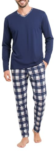alber's - 2-delat set | Pyjamas i bomull för män med långa ärmar och matchande långa byxor, Mönster 3, L