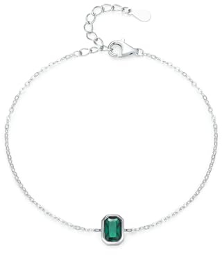 KnSam Echtes 14 Karat 585 Weißgold Armband Damen, Klassiker Zierlich Armreifen Frau mit Labor Erstellt Smaragd Grün Smaragdschliff, Armreif 14K Gold, 16+5cm