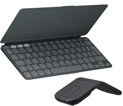 Logitech Keys-To-Go 2 and Mobi Fold, Slim Keyboard with Cover and Foldable Mouse, Light, Portable, Bluetooth, for Windows PC, Mac Android, Chromebook, iPad, UK QWERTY - Graphite | Slim Keyboard with Cover, Foldable Mouse, Portable, Bluetooth, for Windows PC, Mac Android, Chromebook, iPad, UK QWERTY