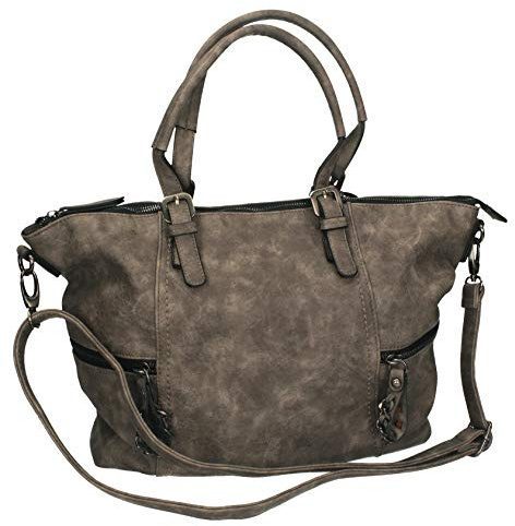 Damen Handtasche PARIS 1 Henkeltasche Umhängetasche mit Reißverschluss, Schulterriemen und zwei Henkeln