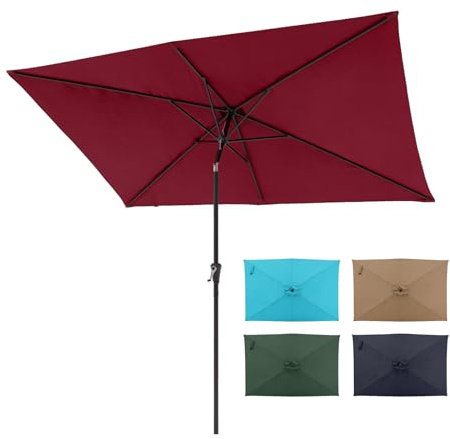 COBANA 9.8 X 6.6 Ft Rectangular Patio Garden Outdoor Umbrella with Push Button Tilt and Crank Dark Red