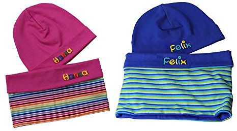 mein-name Set Mütze und Loopschal Kinder, Größe:S, Farbe:Kobalt