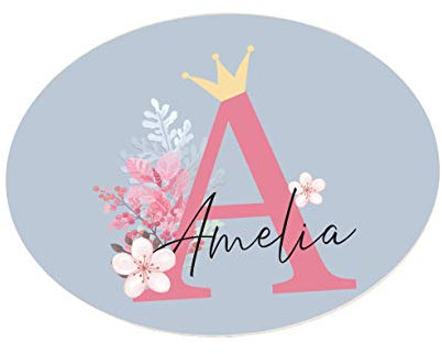 Personalised Floral Crown Kids Bedroom Metal Door Plaque Sign – Custom Name Girls Room Sign, Floral Kids Door Plate Gift