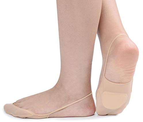 Flammi Women's Ultra Low Cut Liner Socks with Sling Back No Show Padded Half Socks (Shoe-Size 8.5-10 US, 6 Pairs- Beige, Ice Silk)