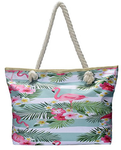 DonDon Strandtasche XXL mit Reißverschluss - Umhängetasche Damen, Shopper Tasche Damen im Beach Look mit Schulterriemen - Urlaub Must Haves Beach bag - Retro Hawaii