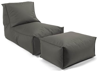 mokebo® Sitzsack mit Hocker für Kinder & Erwachsene 'Der Sundowner', Bean Bag mit Füllung oder Bodenkissen für Indoor & Outdoor, auch als Liegekissen, Relaxliege oder Liege in Anthrazit