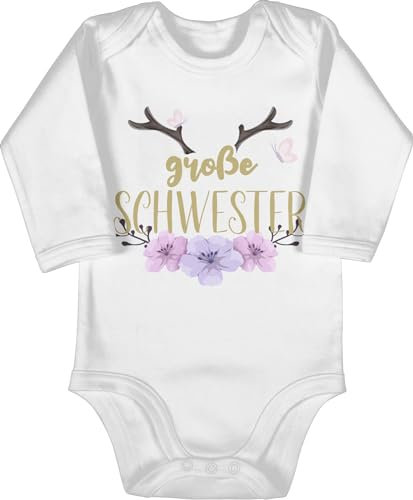 Baby Body langarm Mädchen Junge - Große Schwester - 3/6 Monate - Weiß - schwestern sister strampler sis big langarmbody geschenkideen+für+geschwister grosse geschenke große+schwester+geschenk