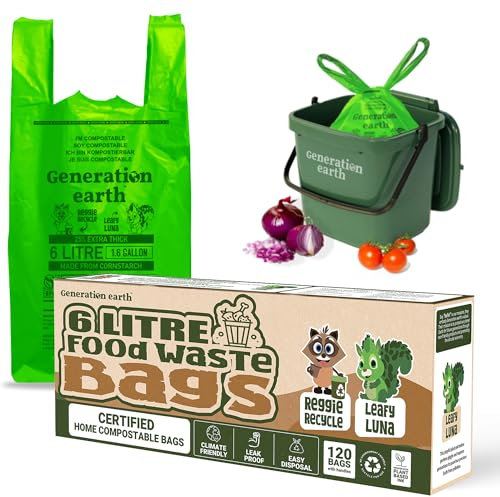 120 Beutel 6L | Lebensmittelabfälle Maisstärke kompostierbare Caddy-Einlagen | 100% biologisch abbaubare Müllsäcke | Caddy Müllbeutel | Kompostbeutel für Caddy | Generation earth