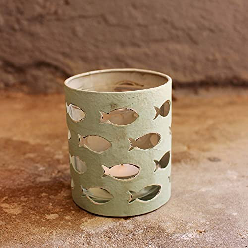 mitienda mit Liebe gemacht Teelichthalter Fische, Dekoration, Kerze, Windlicht, Licht, Mint, 7,5 x 9 cm, Wohnzimmer, Geschenkidee
