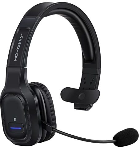 HomeSpot JM100 Trucker - Auriculares Bluetooth con cancelación de ruido IA, auriculares inalámbricos con micrófono giratorio y botón de silencio grande, 34 horas de tiempo de conversación para