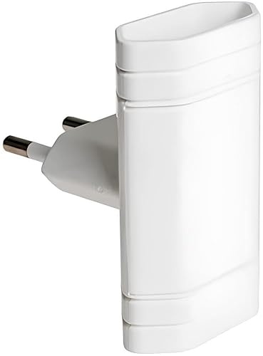 Platt eluttag (dubbeluttag) finväggsuttag – 2-uttagsadapter med jorduttag 10 A (250 V) vit, lämplig för montering bakom möbler, möbler och soffa