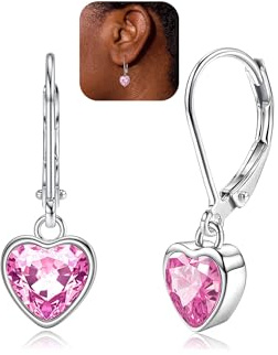 YADOCA 925 Sterling Silber Herz Ohrringe für Damen, Kinder, Mädchen - Hypoallergen Leverback Zirkonia Hängend, Rosa