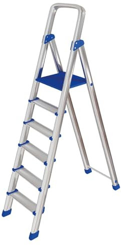 Leonardo Fai Da Te - scala pieghevole in alluminio 5+1 portata 150 kg EN 131 - scala antiscivolo in alluminio max - ideale per uso domestico e lavorativo