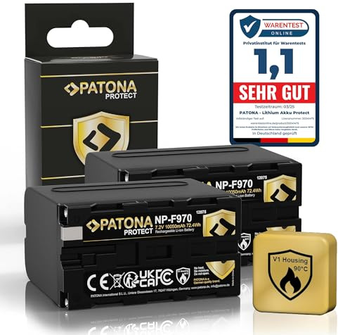 PATONA 2X Protect Akku Ersatz für Sony NP-F970 F960 F950 F750, 10050mAh | Ersatzakku mit Schutzgehäuse für Camcorder, LED-Videoleuchten Neewer Aputure Yongnuo, Monitore & Field-Recorder