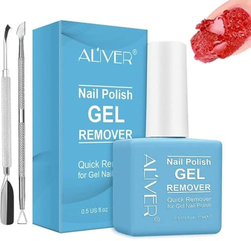 ELAIMEI Gel Nail Polish Remover, Remover with Cuticle Pusher and Scraper, Professional Removes in 3-5 Minutes, Quickly, Clean Harmless, Easy to Use, Don't Hurt Your Nails, Blue, 1+2