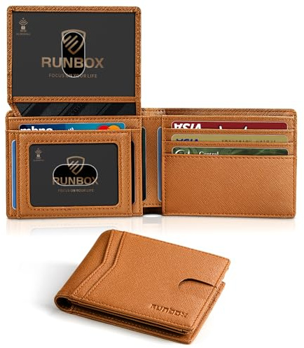 RUNBOX Wallet for Men and Women Slim Rfid Leather 2 ID Window With Gift Box