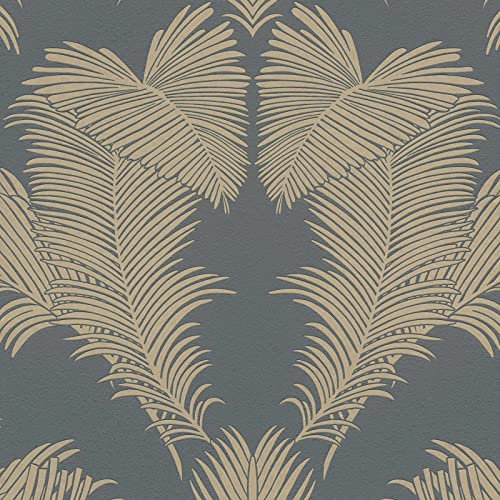 BRICOFLOR Papier peint feuille fougère moderne pour salon Tapisserie grise & dorée à motif feuille Papier peint intissé chambre adulte & couloir