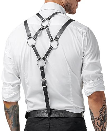 Herren Gay Harness Geschirre Herren Body Brust Harness Punk Herren Leder Hosenträger Brust Harness Fetisch SM Einstellbar Geschirr Bondage Erotik Schultergurt Dessous Sexy Brustgeschirr Cosplay Kostüm