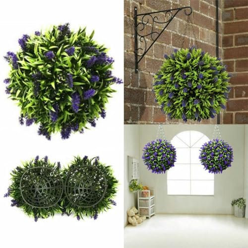 Elevate Your Home Decor with a Chic Artificial Lavender Topiary Ball Flower Hanging Basket (20cm)