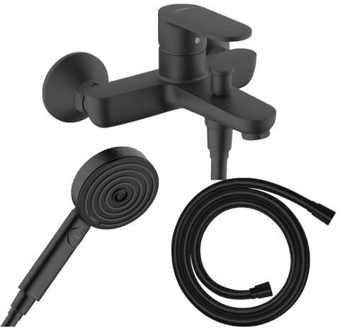 Hansgrohe Pack mitigeur Bain Douche Vernis Blend + Flexible Isiflex + Pommeau Pulsify Select 105 3 Jets Noir Mat
