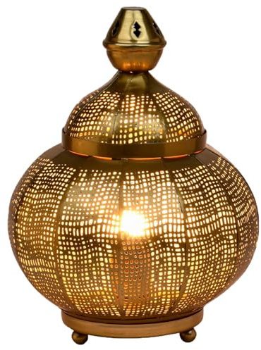 Marrakech Lampada da tavolo orientale decorativa da comodino, 32 cm, in stile boho, per soggiorno, camera da letto e cameretta dei bambini, lampada da tavolo Jamala, oro in metallo E27