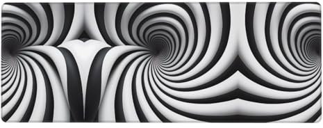 WHJYCC Game notebook computer mouse pad, 31.5x11.8 inches, with stitching edges, non -slip bases, black, spiral optical illusion gif arge mouse pads