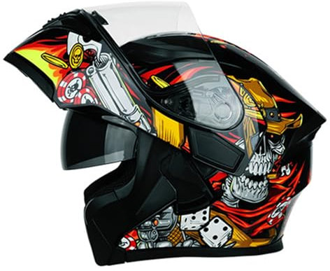 RYDZCLH DOT Integralhelme Für Motorradfahrer, Hochklappbares Doppelvisier, Modularer Motorradhelm Mit Offenem Gesicht, Fahrrad- Und Geländehelme, Motorradhelme,Orange,M 57~58cm