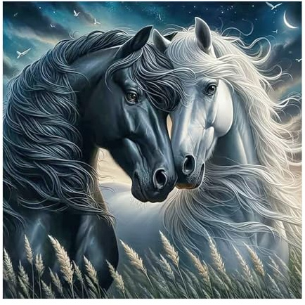 DCIDBEI DIY Diamond Painting Pferde 40x40cm Malen nach Zahlen Pferde 5D Diamant Malerei Kits Diamant Painting Bilder Pferd Aufkleber Diamond Painting Pferd Schwarz Weiß Stickbilder Horses Tiere