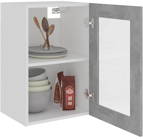 Gecheer Hanging Glass Cabinet Lyon Concrete Grey 40x31x60 cm Engineered Wood Model802509